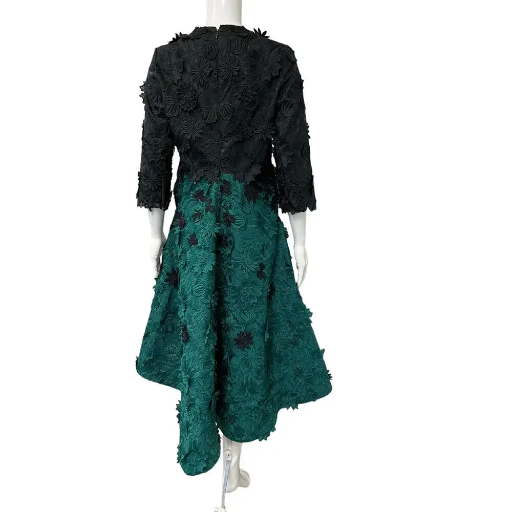 COSTARELLOS Black/Green Floral Embellished Midi Dress Gown EU 36 US 6 - Picture 2 of 4